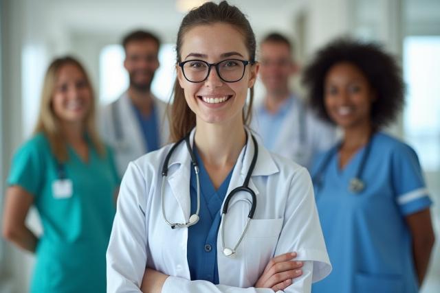 Diverse healthcare professionals smiling, representing GP surgeries, dental practices, and care homes in Coventry